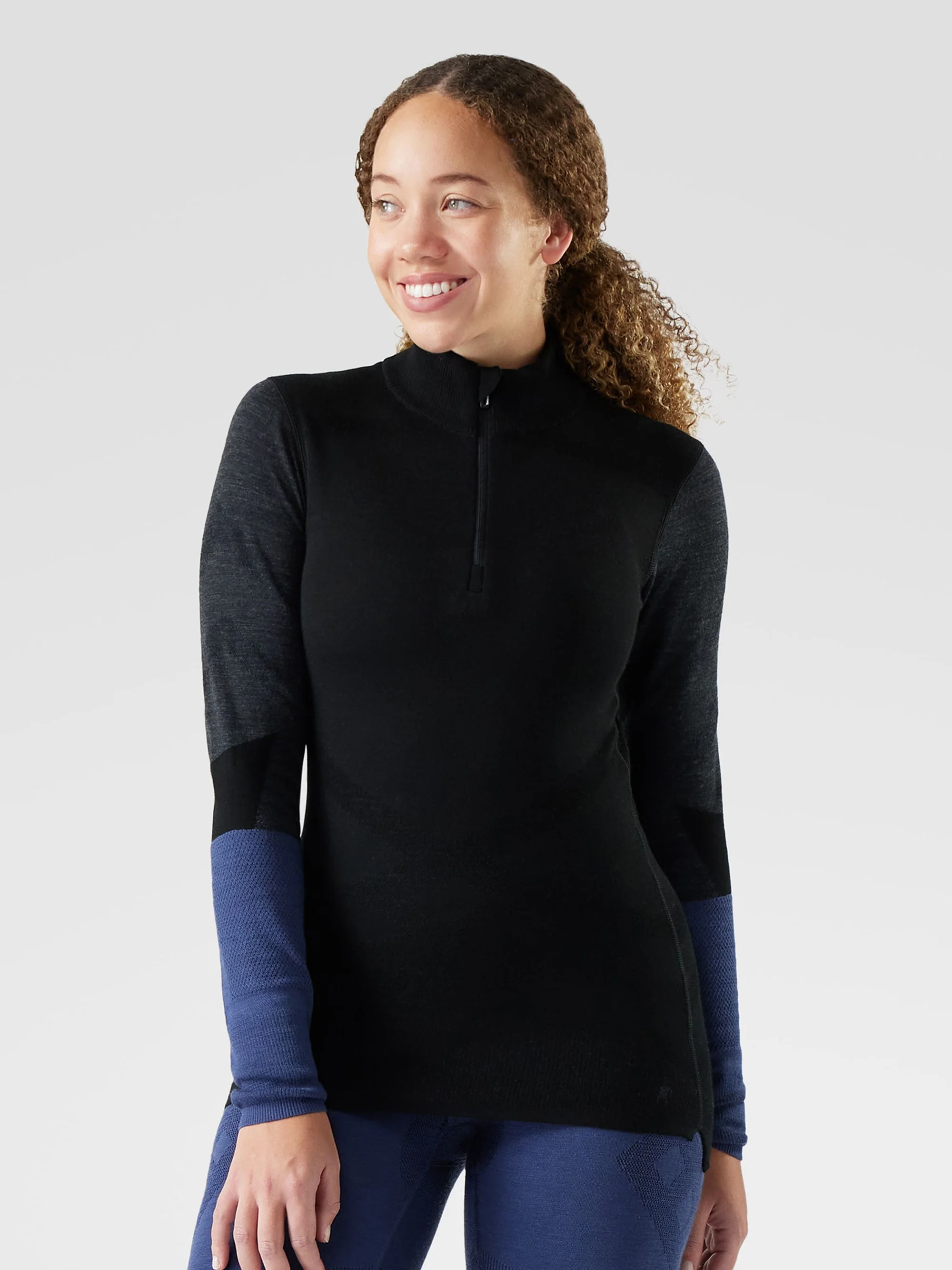 Smartwool Womens Intraknit Thermal Merino Base Layer Colorblock 1/4 Zip
